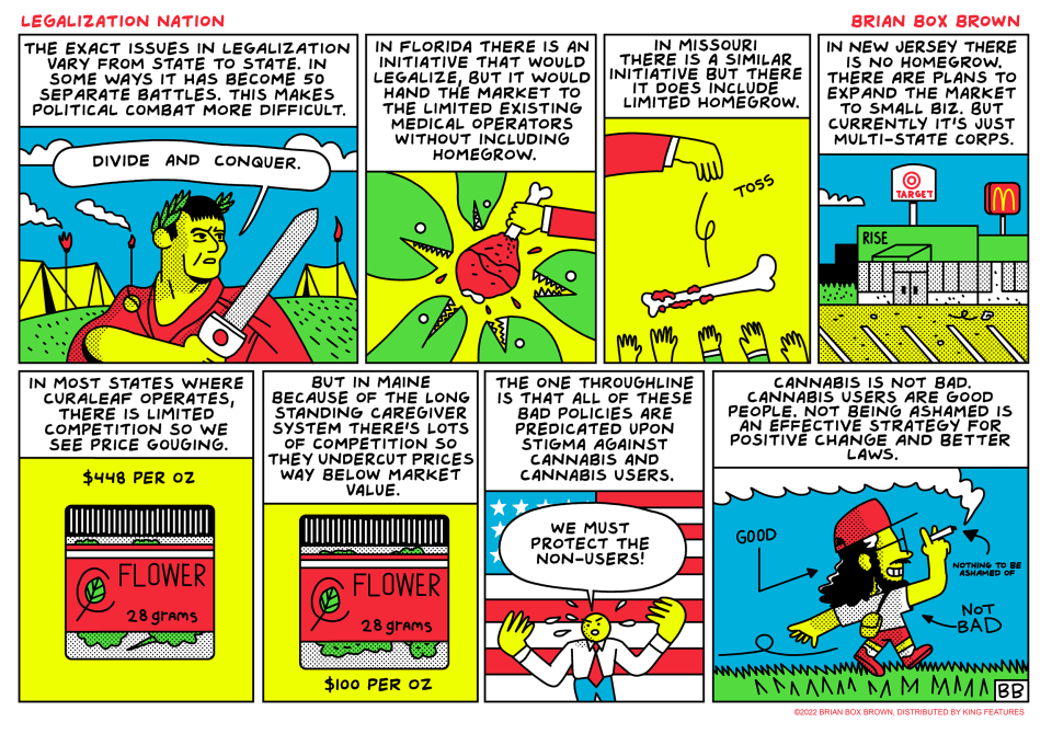In this "Legalization Nation" comic strip, Brian "Box" Brown argues that legalization laws still serve to vilify cannabis users.