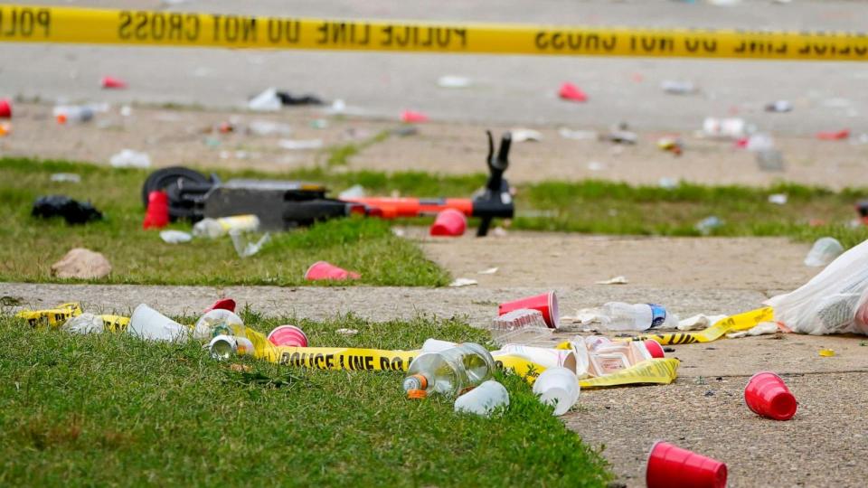 PHOTO: Party debris is seen in the area of a mass shooting incident in the Southern District of Baltimore, July 2, 2023. (Julio Cortez/AP)