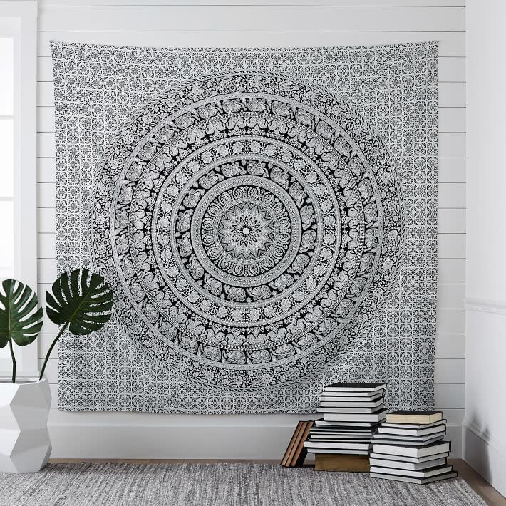 20) Pottery Barn Printed Tapestry, Black/White