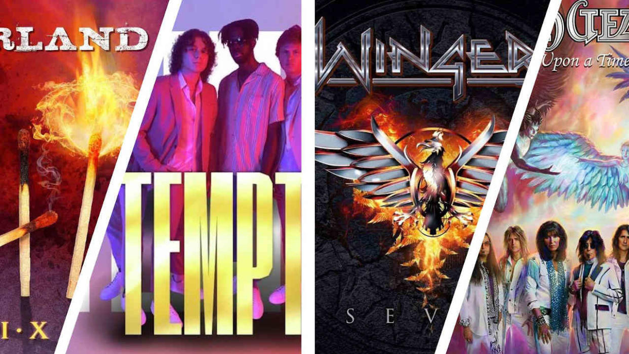  Segments of melodic rock album cover by Steve Overland, Tempt, Winger and Angel. 