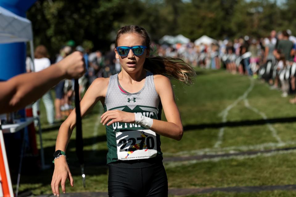 Adria Favero places second in the championship girls race at the Border Wars XC meet at Sugar House Park in Salt Lake City on Saturday, Sept. 16, 2023. | Spenser Heaps, Deseret News