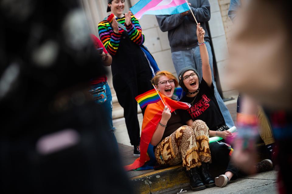 Parade goers cheer as the Knox Pride Parade parades down Gay Street in downtown Knoxville on Friday, Sept. 30, 2022. Knox Pride will continues its annual Pride Fest activities at World's Fair Park through Sunday, Oct. 2, 2022.