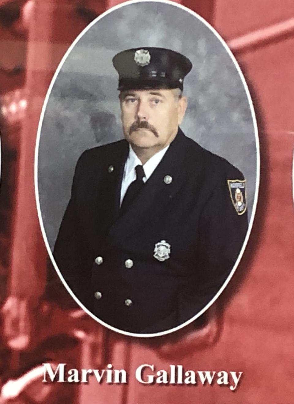 This photo of Marvin Gallaway is part of a display featuring the 2006 Mansfield Fire Department.