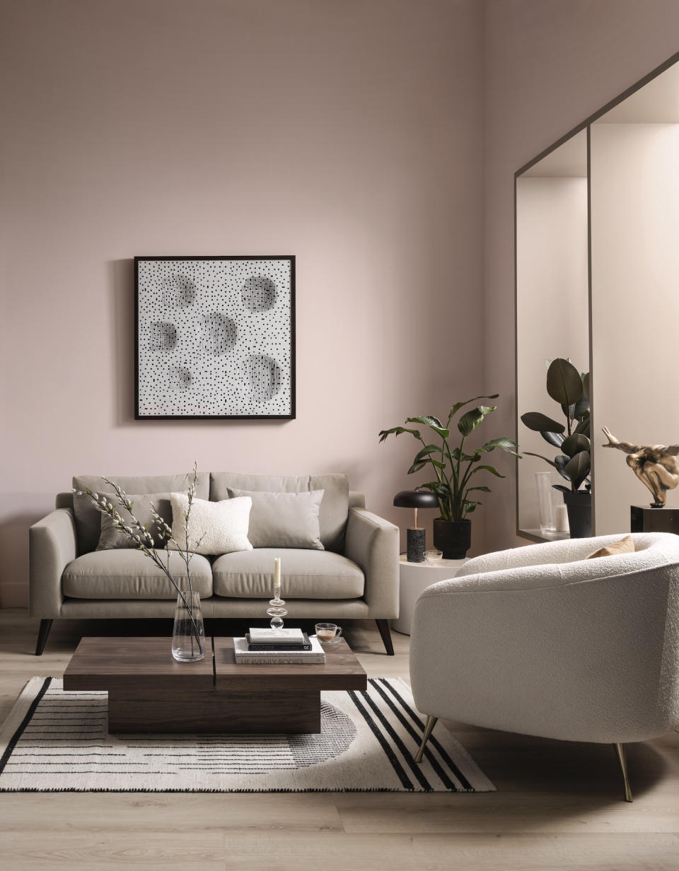 <p> 'Blush is the color everyone is talking about right now – from sofas, to bed linen and decorative accessories. In addition to individual pieces, blush as a base color is increasing in popularity, with many homeowners now looking to pair their beige upholstery, natural wood furniture and neutral accessories with this versatile and on-trend hue,' explains Rob Ellis, head of design at dwell. </p> <p> Also, note the lovely boucle armchair – another on-trend addition to your living room and it fits perfectly into a beige scheme.  </p>