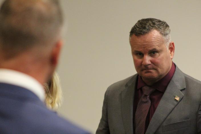 Former Daytona Beach Police officer Shane Jackson during his trial Wednesday in the stabbing of a man in 2021 outside the Flagler Tavern in Daytona Beach.