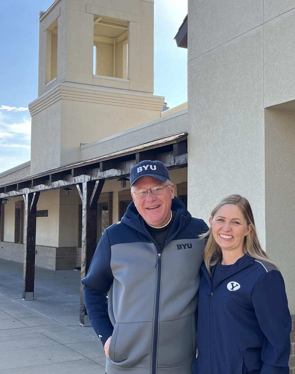 Mary Ford, public affairs specialist of the Tulsa Oklahoma BYU Alumni chapter, with Deacon Kevin Sartorius at Catholic Charities of Eastern Oklahoma. | Mary Ford