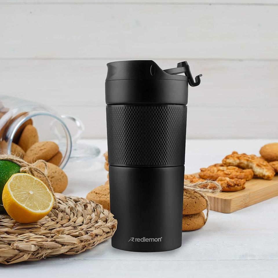 Redlemon Termo para Café con Prensa Francesa Integrada, Taza Portátil de Acero Inoxidable de Doble Capa y Tapa Hermética, Mantiene la Temperatura hasta 5 Horas, Ecológico, Libre de BPA (350 ml)/Amazon.com.mx