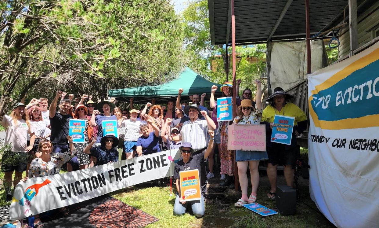 <span>Protesters in Queensland have rallied in support of vulnerable renters such as 51-year-old Stephanie Cridland.</span><span>Photograph: Supplied</span>