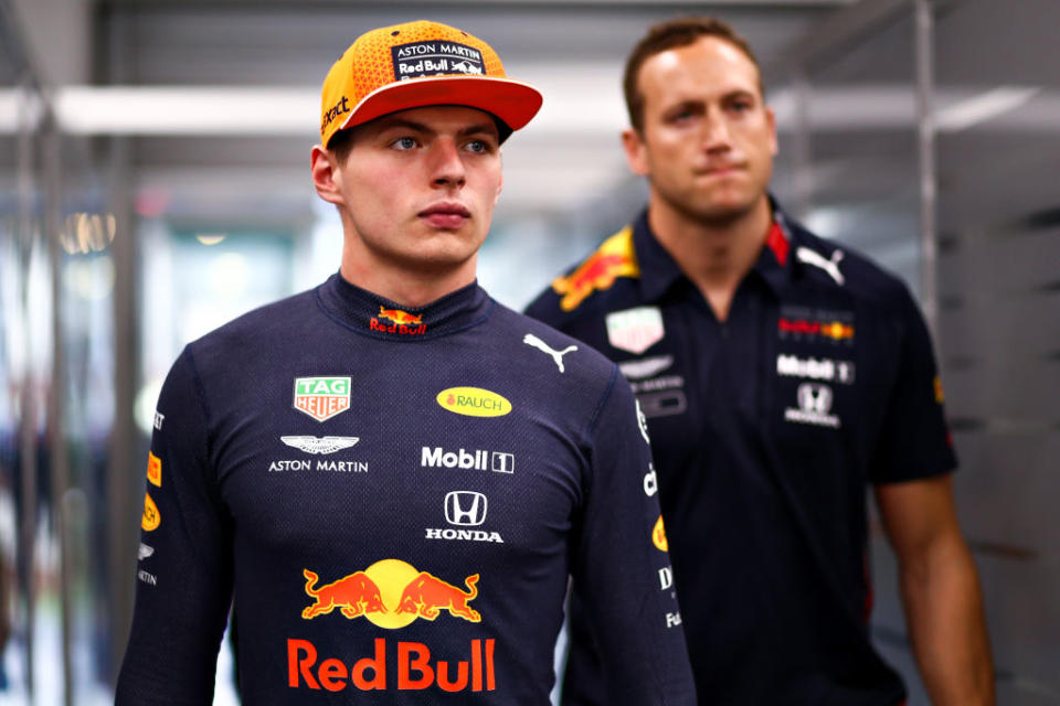 SINGAPORE - SEPTEMBER 21: Max Verstappen of Netherlands and Red Bull Racing prepares to drive in the garage during final practice for the F1 Grand Prix of Singapore at Marina Bay Street Circuit on September 21, 2019 in Singapore. (Photo by Mark Thompson/Getty Images)