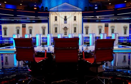 The stage of the first U.S. 2020 presidential election Democratic candidates debate is seen in Miami