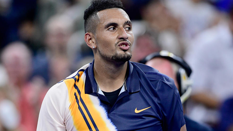 Nick Kyrgios celebrates victory. (Photo by Steven Ryan/Getty Images)