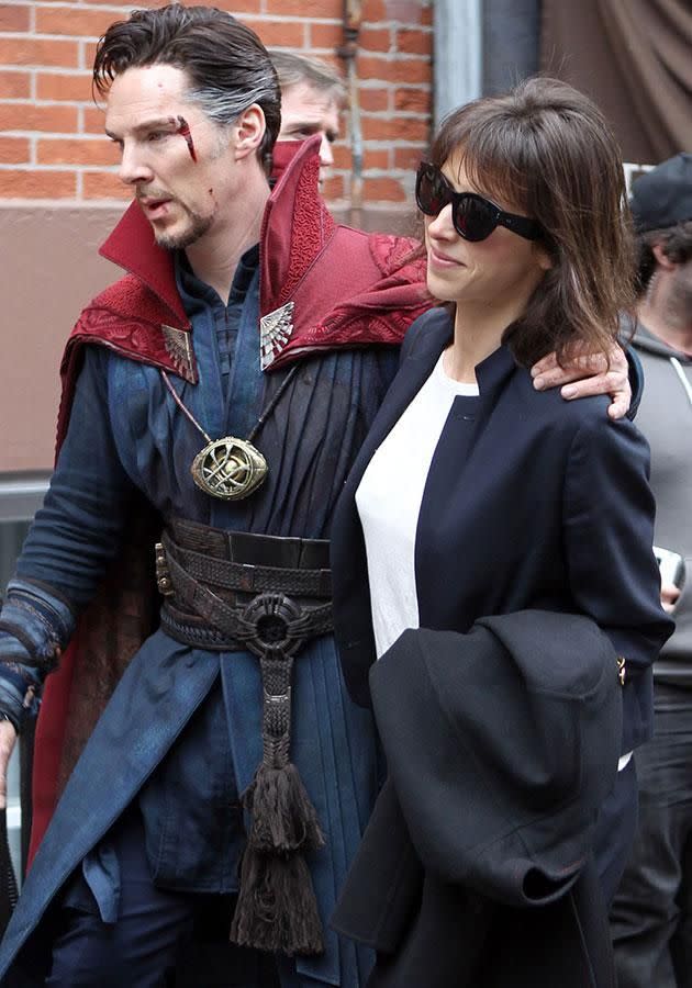 Benedict and his wife Sophie Hunter on the set of Doctor Strange. Source: Getty