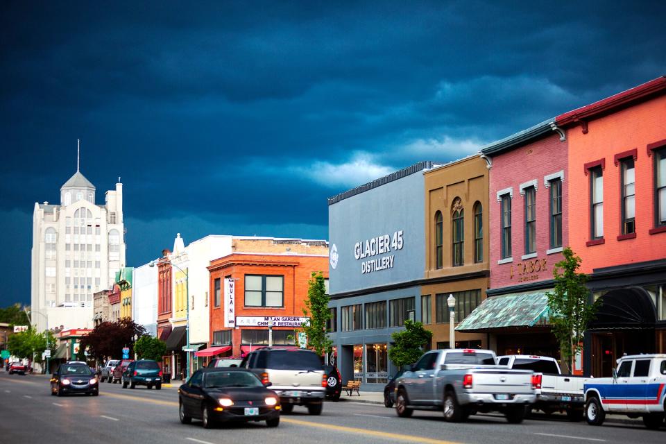 Storm clouds above historic Baker City, Oregon