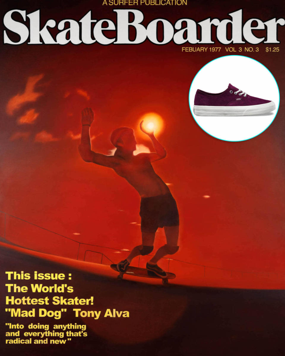 Pro skateboarder Tony Alva on the cover of ‘Skateboarder’ magazine, 1977