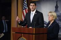 Senate Budget Committee chairman Senator Patty Murray (D-WA) (R) and House Budget Committee chairman Representative Paul Ryan (R-WI) hold a news conference to introduce The Bipartisan Budget Act of 2013 at the U.S. Capitol in Washington, December 10, 2013. REUTERS/Jonathan Ernst