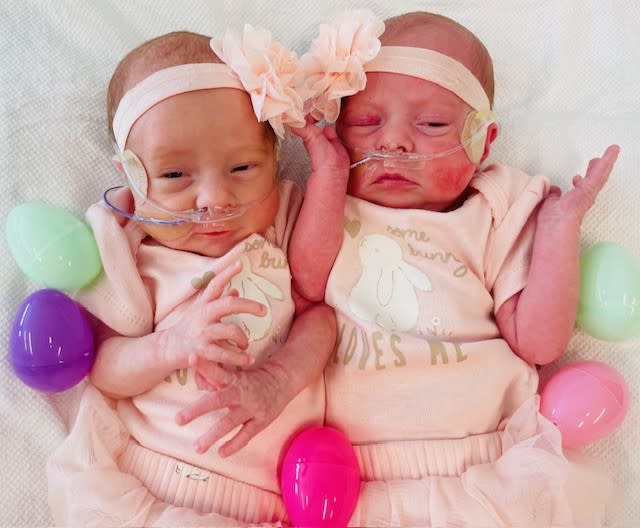 NICU babies dressed up for Easter