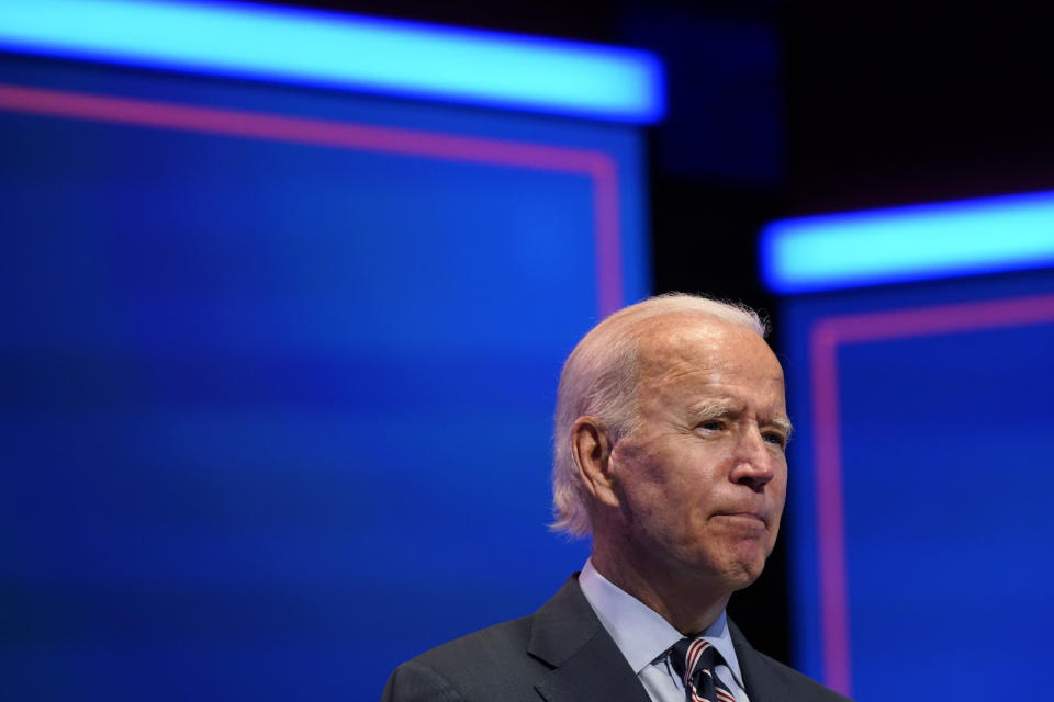 Democratic presidential candidate former Vice President Joe Biden speaks after participating in a coronavirus vaccine briefing with public health experts, Wednesday, Sept. 16, 2020, in Wilmington, Del. (AP Photo/Patrick Semansky)