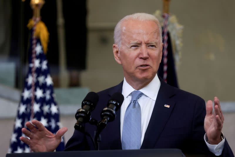 FILE PHOTO: U.S. President Joe Biden delivers remarks in a speech in Philadelphia