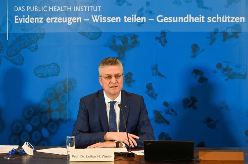 Lothar Wieler, the head of Germany's Robert Koch Institute (RKI) for disease control, attends a news conference in Berlin