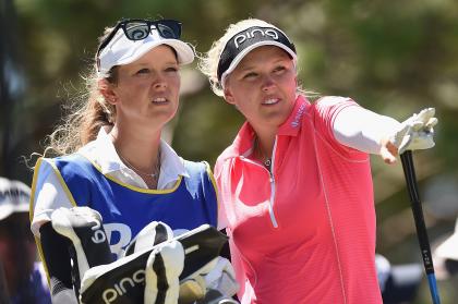 GOLD COAST, AUSTRALIA - FEBRUARY 27:  Brooke Henderson of Canada speaks with her caddie during day three of the RACV Ladies Masters at Royal Pines Resort on February 27, 2016 on the Gold Coast, Australia.  (Photo by Matt Roberts/Getty Images)