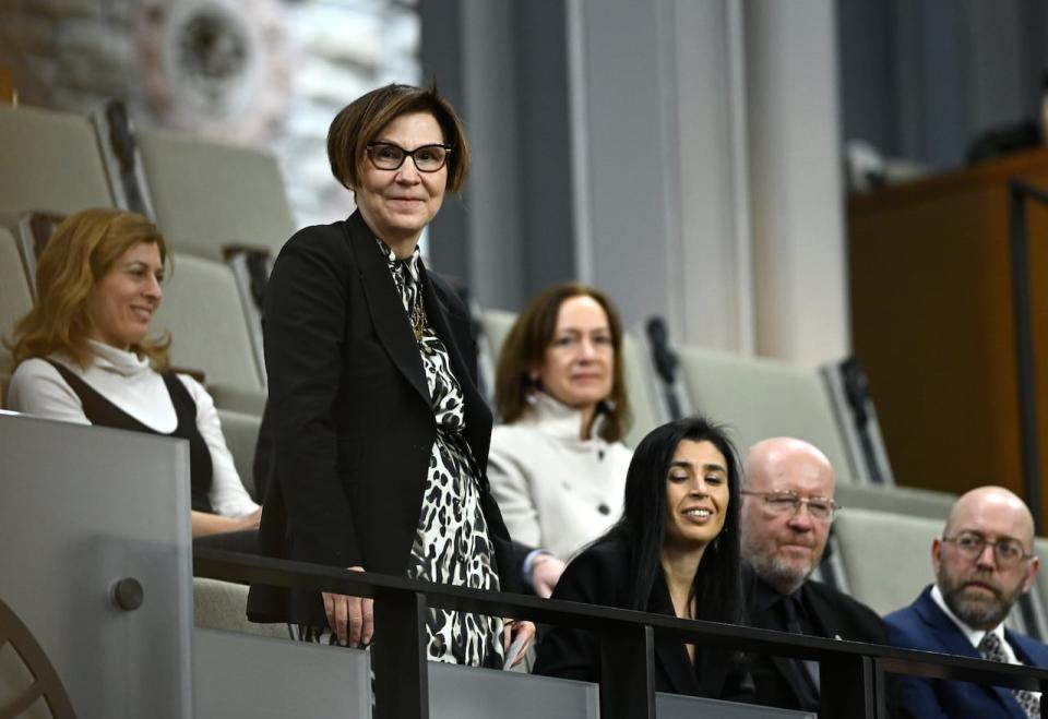Cindy Blackstock, executive director of the First Nations Child and Family Caring Society of Canada, is recognized by the Speaker of the House of Commons, along with her fellow recipients of the Social Sciences and Humanities Research Council of Canada 2022 Impact Award, after Question Period on Parliament Hill in Ottawa on Dec. 1, 2022.