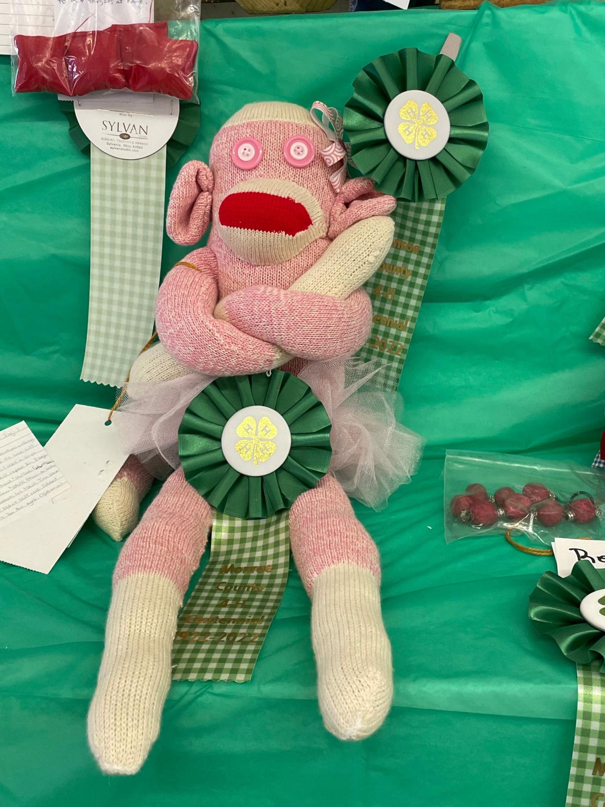 A pink and cream sock puppet, entered by Kali Wickenheiser, was among the more than 100 Centennial Projects displayed at the fair.