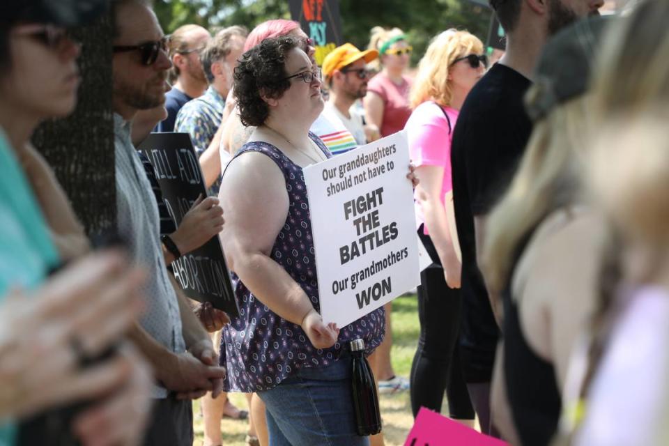 Middle Georgians marched through downtown Macon and listened to speakers at Rosa Parks Square Sunday morning at a pro-choice rally.