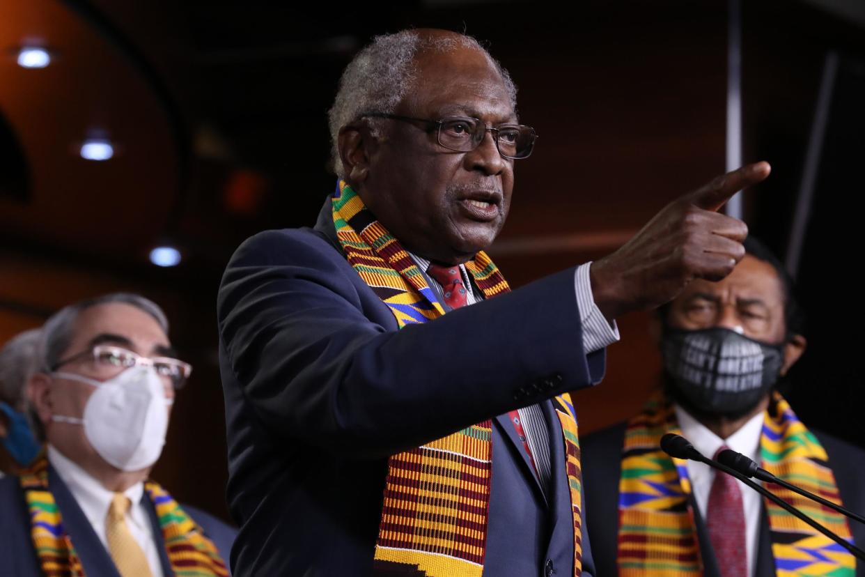 WASHINGTON, DC - JUNE 08: House Majority Whip James Clyburn (D-SC) joins fellow Democrats from the House and Senate to announce new legislation to end excessive use of force by police and make it easier to identify, track, and prosecute police misconduct at the U.S. Capitol June 08, 2020 in Washington, DC. Democrats introduced the legislation following the recent deaths of unarmed African-Americans in police custody, including George Floyd, and the nationwide demonstrations demanding an overhaul of law enforcement. (Photo by Chip Somodevilla/Getty Images)