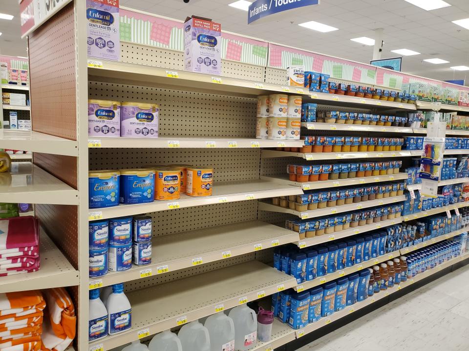 The infants and toddler section in the Lewis store on 10th and Cliff in Sioux Falls displays shelves that are less than half full of baby formula on Monday, May 9.