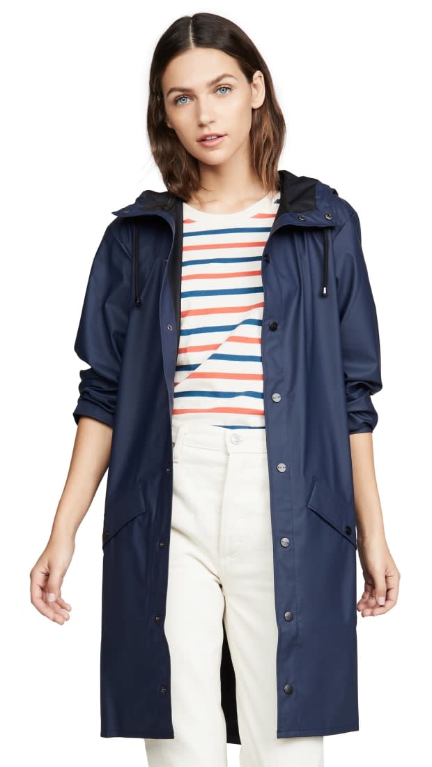 <p>Rains Long Rain Jacket, $125, <a href="https://rstyle.me/+p61MkI4P6nsuZK5l0OORyQ" rel="nofollow noopener" target="_blank" data-ylk="slk:available here;elm:context_link;itc:0;sec:content-canvas" class="link ">available here</a> (sizes XS-XL)</p>