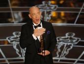 J.K. Simmons receives the Oscar for actor in a supporting role for "Whiplash" at the 87th Academy Awards in Hollywood, California February 22, 2015. REUTERS/Mike Blake
