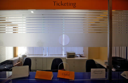 An empty Jet Airways ticketing counter is seen inside its headquarters in Mumbai, India, April 18, 2019. REUTERS/Francis Mascarenhas