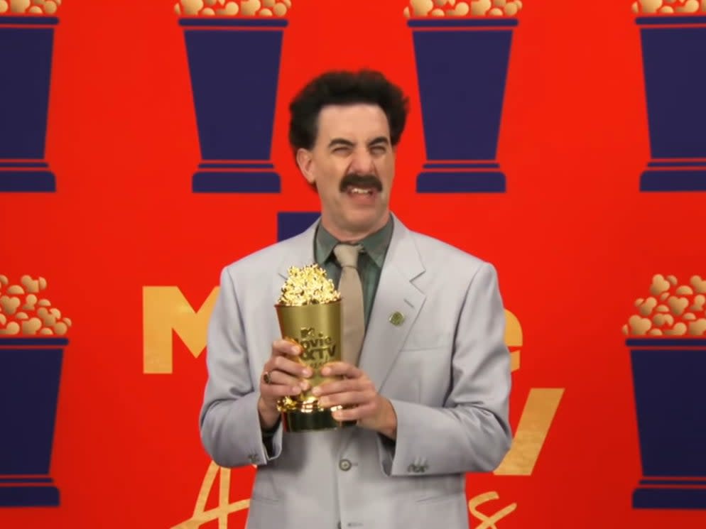 Sacha Baron Cohen appears as Borat during the MTV Movie & TV Awards 2021 (MTV via YouTube)