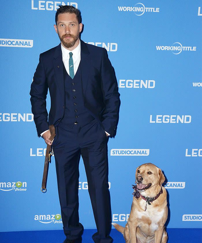 Tom Hardy with his best mate, Woody. Photo: Getty IMages