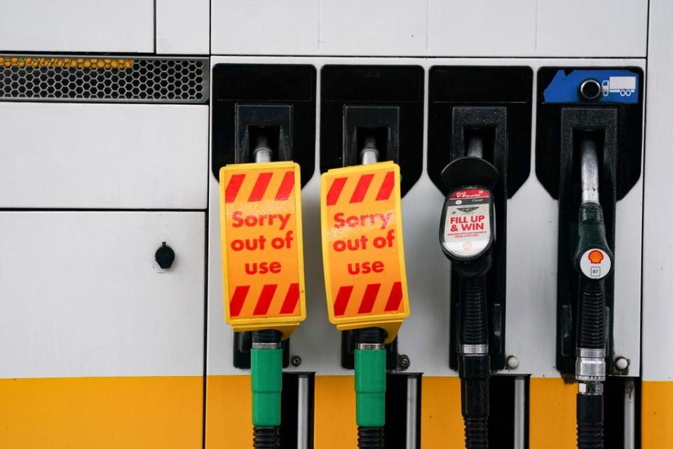 Fuel pumps out of use at a deserted Shell petrol station forecourt in Warwick (Jacob King/PA) (PA Wire)