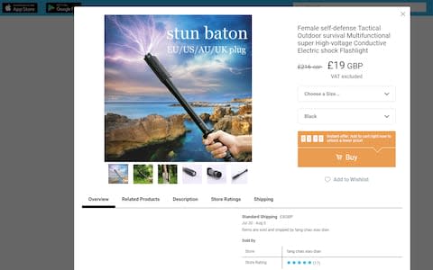 An illegal stun baton for sale on Wish