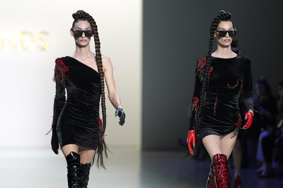 The Blonds Fall/Winter 2022 collection is modeled at Spring Studios during New York Fashion Week on Wednesday, Feb. 16, 2022, in New York. (Photo by Charles Sykes/Invision/AP)