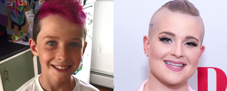 After 8-year-old Jacob Shelsy, left, was made fun of for having pink hair, Kelly Osbourne reached out to support him. (Photo: Facebook/Getty Images)