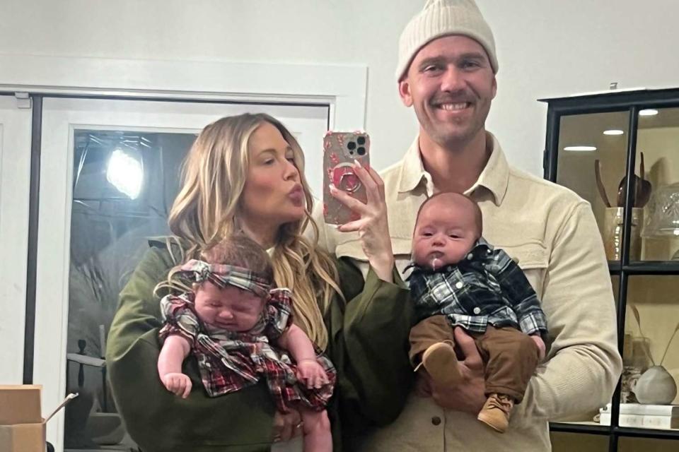 <p>Barbie Blank/Instagram</p> Barbie Blank shares a selfie with her husband and twins on her Instagram Story