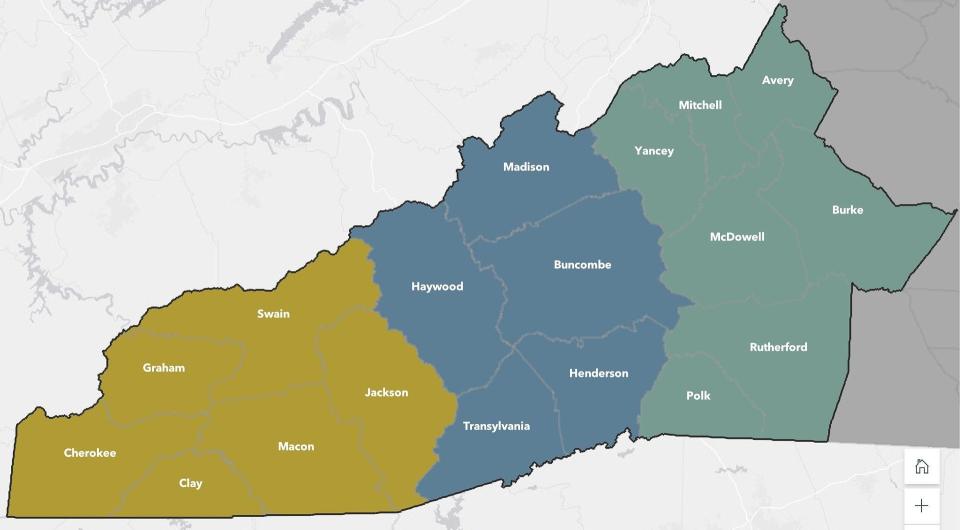 A map of 18 counties that will be the subject of a University of North Carolina -led study on tax inequity.