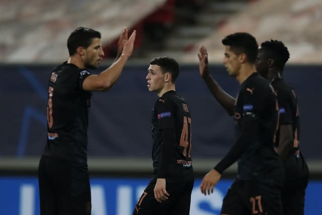 Foden (centre) scored City's only goal in Greece on Wednesday