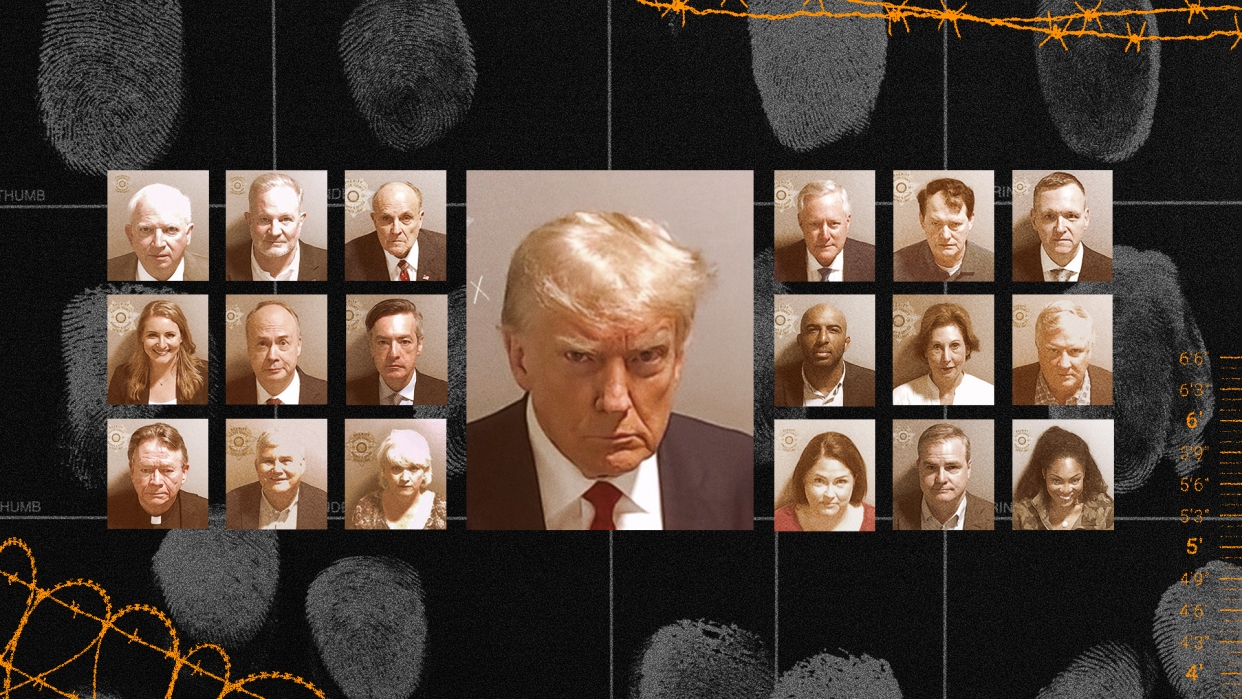 Photo illustration of Donald Trump and his Georgia co-defendants.