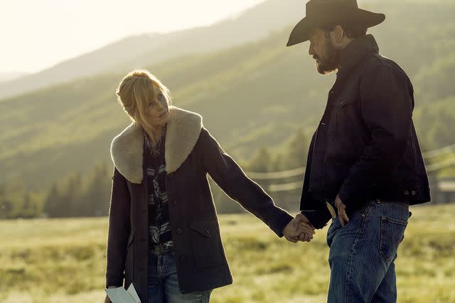 <p>Cam McLeod/Paramount/Kobal/Shutterstock </p> Kelly Reilly as Beth Dutton (left) and Cole Hauser as Rip Wheeler in 'Yellowstone'