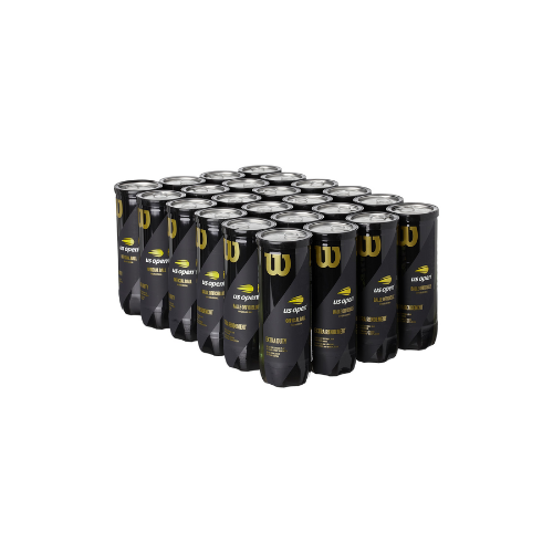 24-can case of Wilson US open XD tennis balls against white background