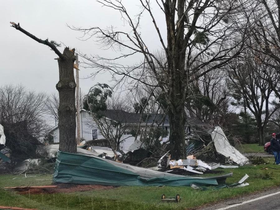 Delaware County residents experienced extensive damage to their homes and property in the aftermath of violent storms, March 15, 2024. (NBC4/Mark Feuerborn)