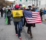 <p>Participants of an Alt-Right organized free speech event march from the Boston Common back to their vehicles on Nov. 18, 2017, in Boston, Mass. (Photo: Scott Eisen/Getty Images) </p>