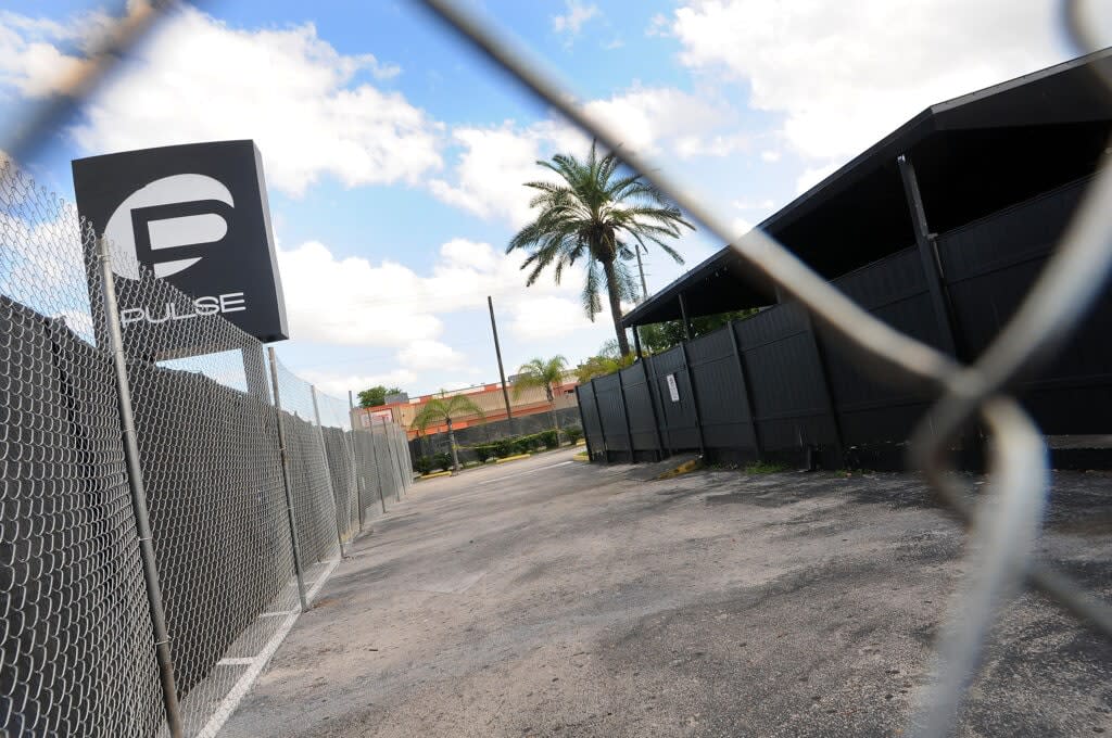 ORLANDO, FLORIDA – JUNE 21: A view of the Pulse nightclub main entrance on June 21, 2016 in Orlando, Florida. The Orlando community continues to mourn the victims of the deadly mass shooting at a gay nightclub. (Photo by Gerardo Mora/Getty Images)