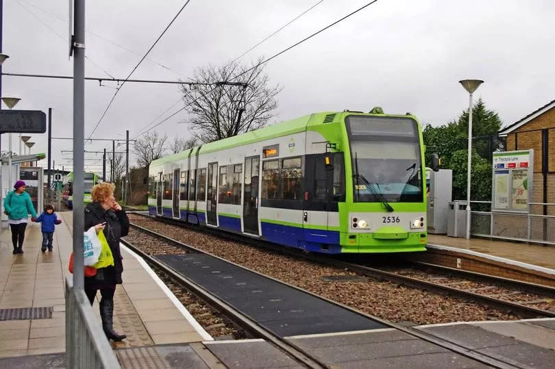 London Tramlink Bombardier tram no. 2536 at Therapia Lane tram stop