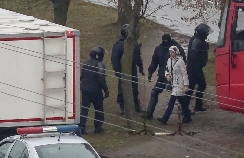 Belarusian opposition supporters hold a rally in Minsk