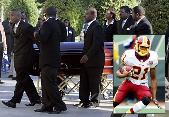 Sean Taylor (November 26, 2007): The 24-year-old defensive back was murdered in his Miami-area home. The Redskins' first-round - fifth overall - pick in the 2004 draft, Taylor had won a national championship with the University of Miami in 2001. He was shot in the early morning hours at his home during a robbery and was declared dead the next day. The Redskins honored him with black ribbons on their jerseys and with the defense taking the field with just 10 players on the first play of their Dec. 2 loss to the Bills. Taylor was posthumously selected to the 2008 Pro Bowl.